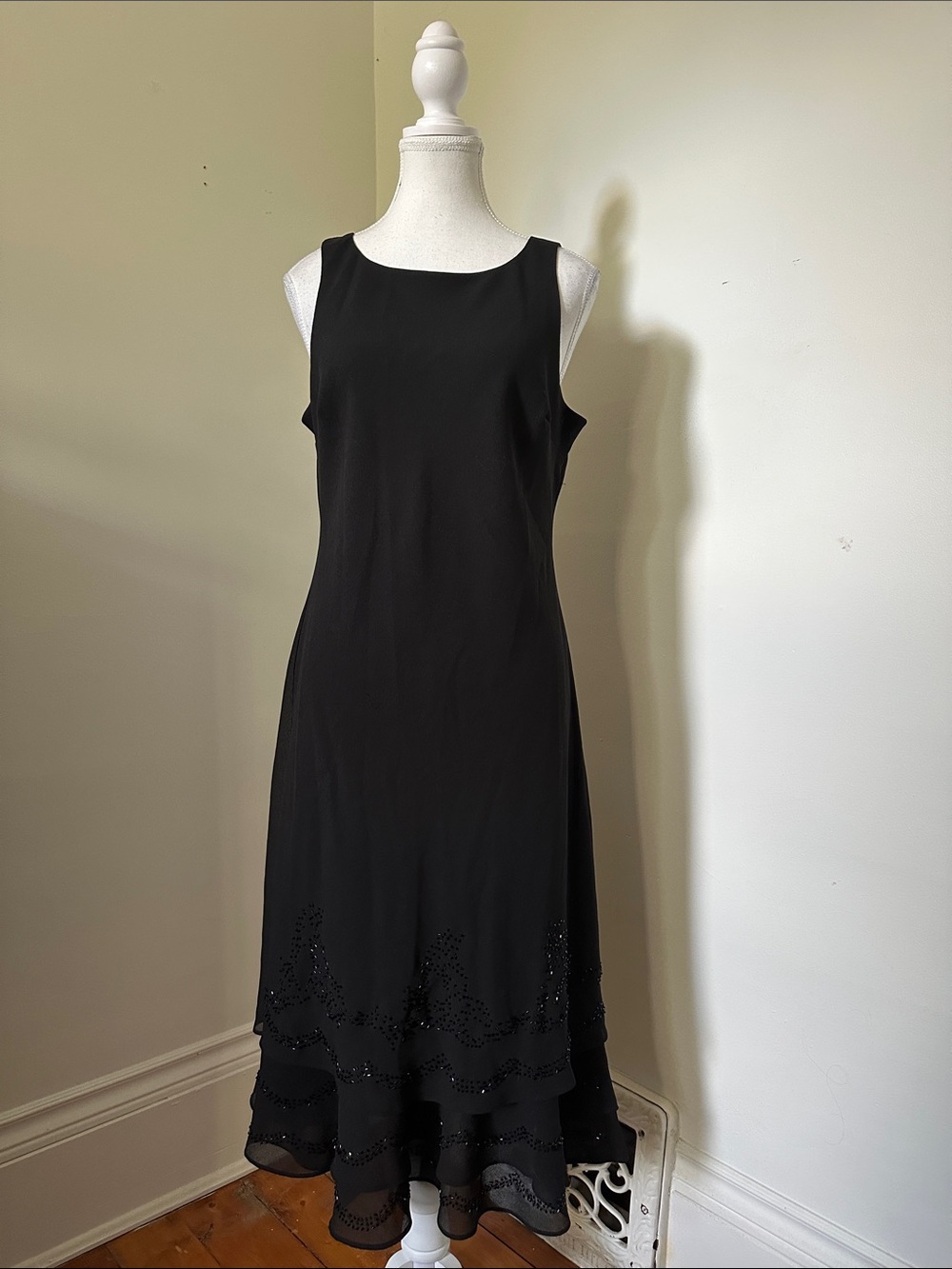 JESSICA Black Y2K Beaded Layered Whimsigoth Fairy Sleeveless Midi Dress Sz 14